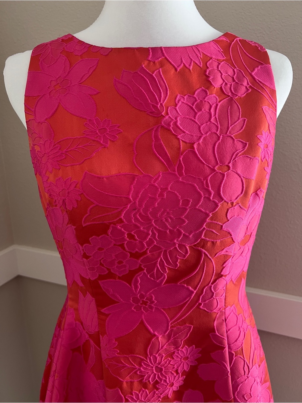 Alexia Admor Fuchsia Pink & Orange Floral Jacquard Fit & Flare Dress - Size S - Picture 2 of 11